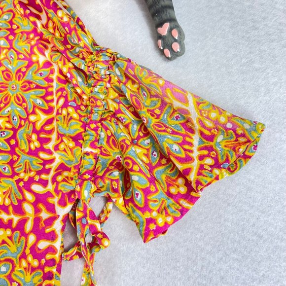 MARIMEKKO Womens 40 Jade Simbad Retro Floral Boho Tie Dye Tie Sleeve Blouse - Picture 8 of 10